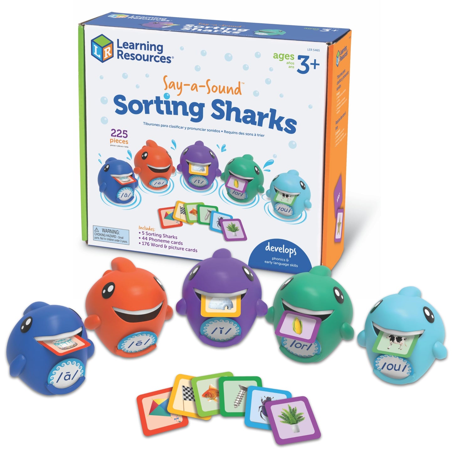 Learning Resources Say-a-Sound Sorting Sharks - Montessori Toys, Kindergarten Learning Activities, Phonemic Awareness Flash Cards, Dyslexia Tools