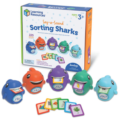 Learning Resources Say-a-Sound Sorting Sharks - Montessori Toys, Kindergarten Learning Activities, Phonemic Awareness Flash Cards, Dyslexia Tools