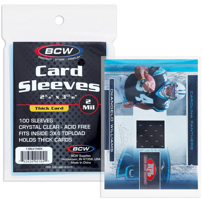 BCW Thick Card Sleeves - 100 Pack | Crystal Clear Polypropylene Protective Sleeves for Collectible Cards | Card Protector Sleeves Holds Trading Cards