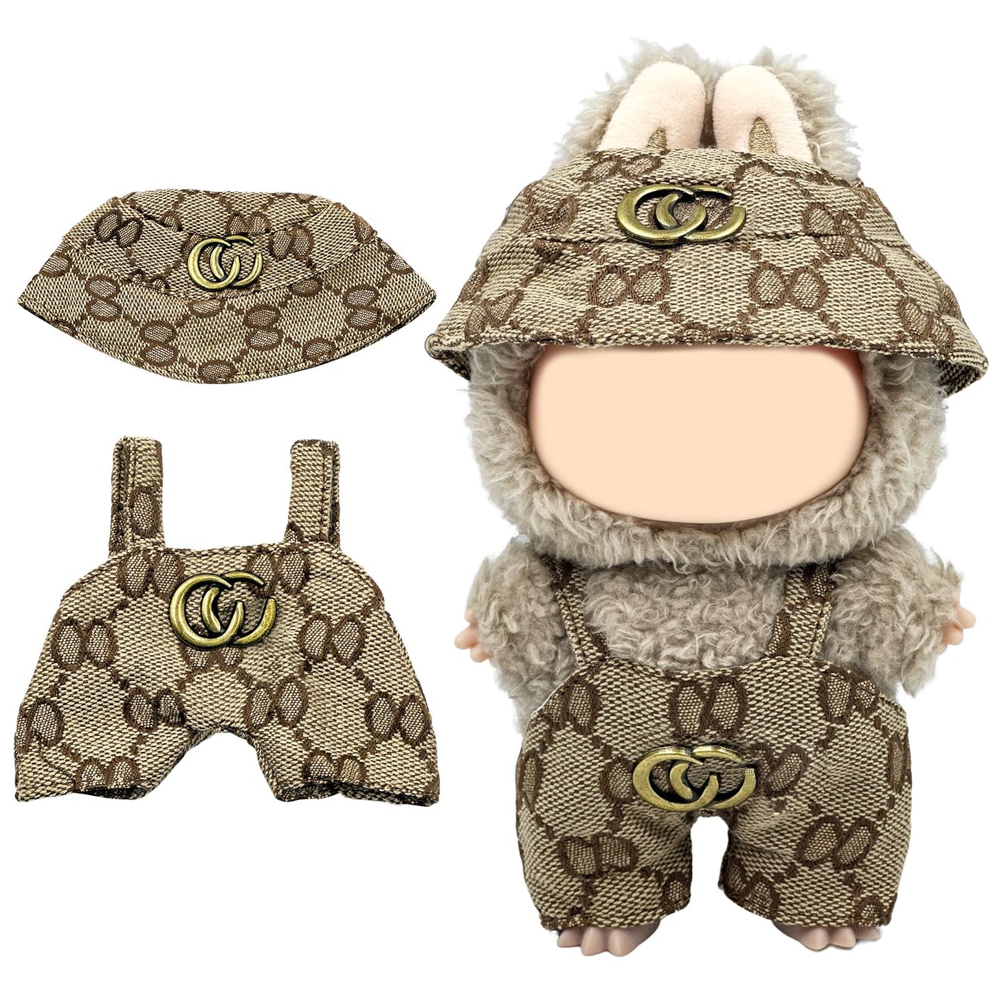 Lukxi 17cm Clothes Set(Only Outfit), Hat & Overalls Set for 6.7inch Doll, Cute Clothes for Dress up Unique Style, Stylish Clothes for Doll (Brown)