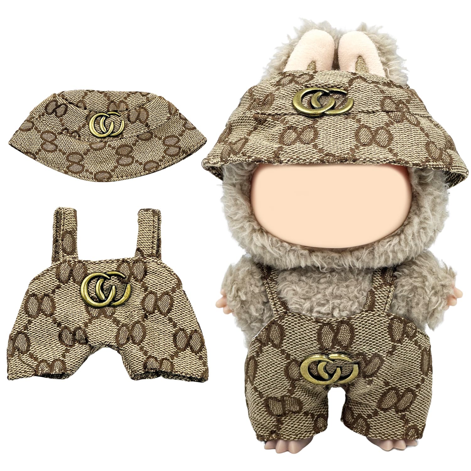 Lukxi 17cm Clothes Set(Only Outfit), Hat & Overalls Set for 6.7inch Doll, Cute Clothes for Dress up Unique Style, Stylish Clothes for Doll (Brown)
