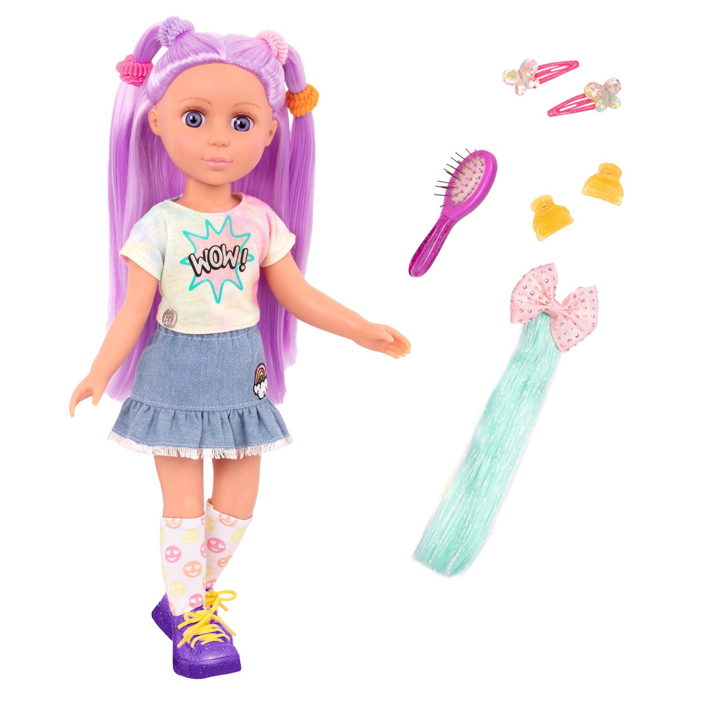 Glitter Girls - 14-Inch Fashion Doll - Blue Eyes & Blue Hair - Bow, Clips, and Colorful Outfit - 3+ Years - Luma
