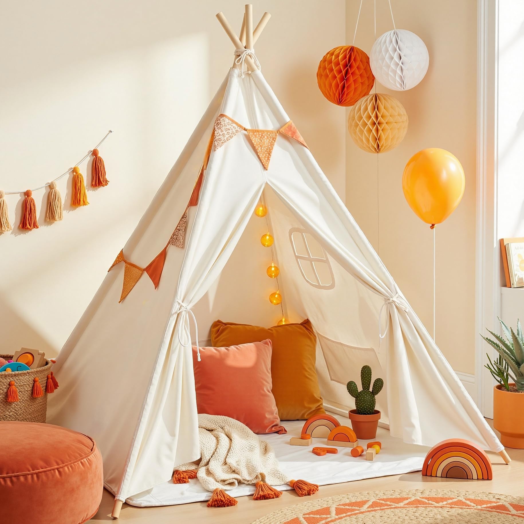 wilwolfer Kids Teepee Tent for Girls or Boys, Foldable Play Tent for Toddler Suit for Indoor and Outdoor Play, Protable Kids Playhouse Children