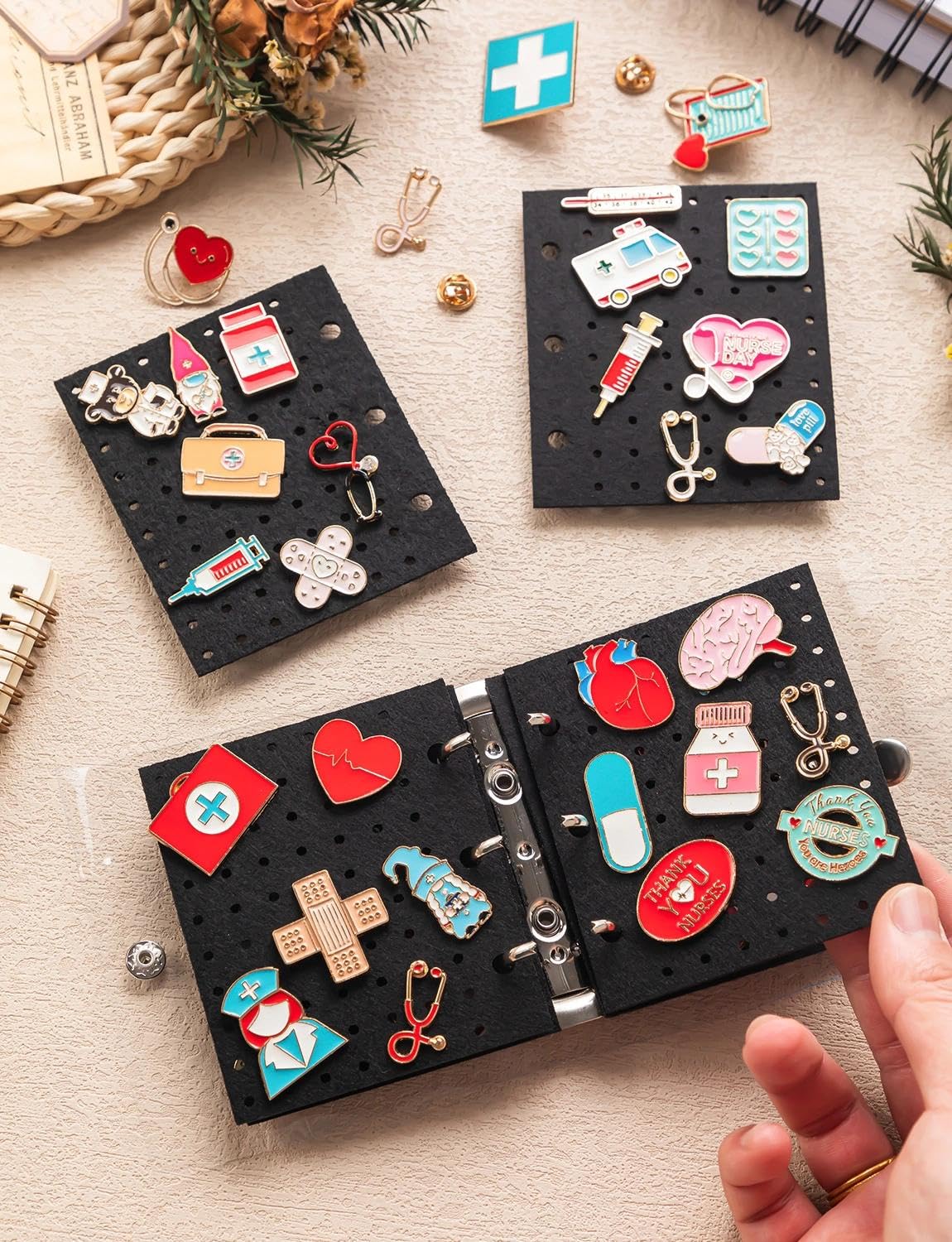 2Pcs Mini Enamel Pin Display Book for Collectors - Portable Pin Trading Book Organizer Case with Protective Pages, Compact Pin Holder Binder for