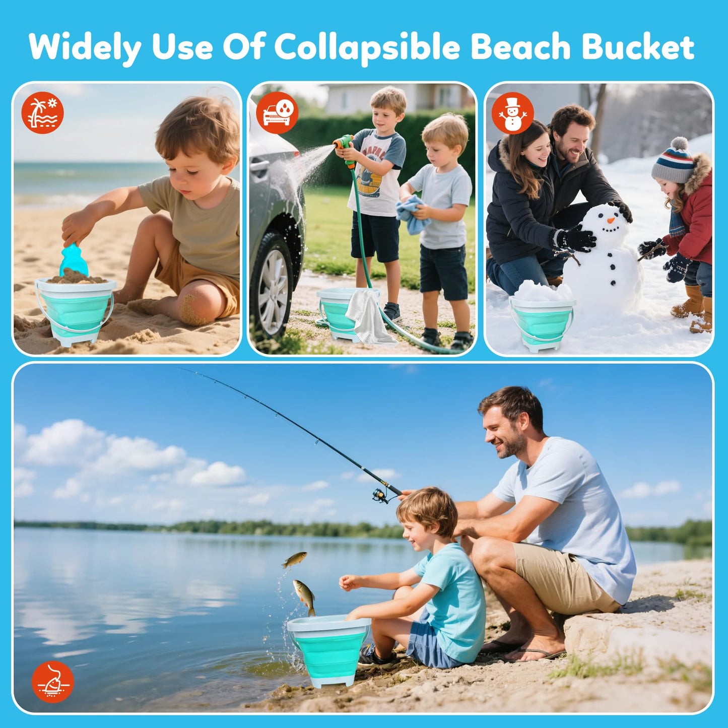 GKDOMS Kids Beach Toys Set with Collapsible Bucket, Sand Molds, Sand Rake and Shovel, Travel Sand Toys Sandplayset for Ages 2-6 (Single Multi)