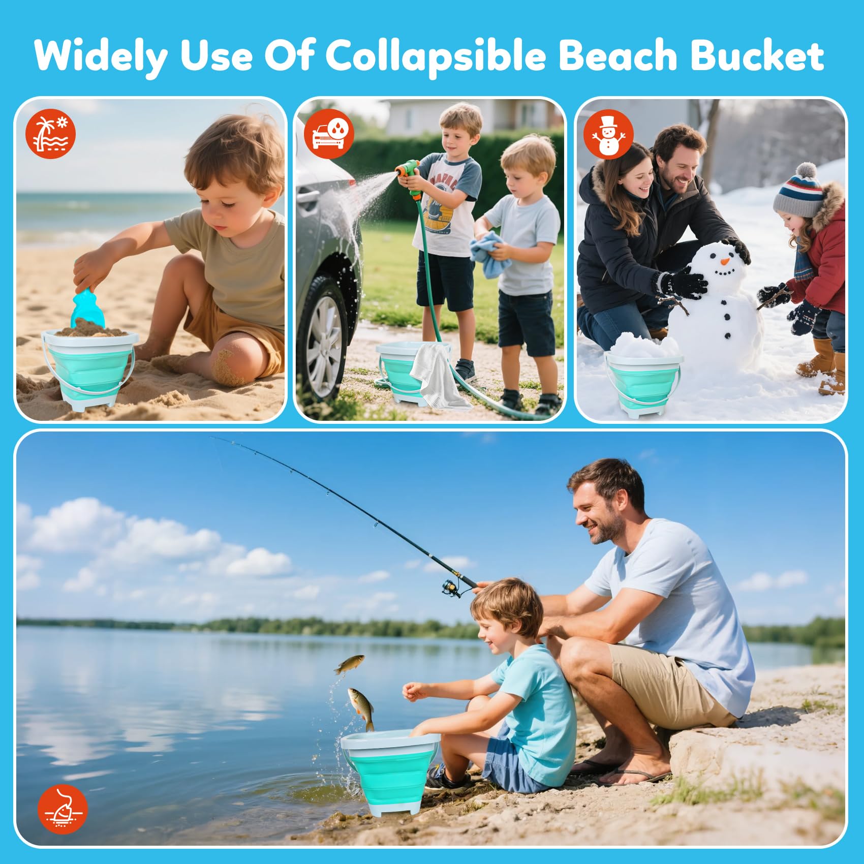 GKDOMS Kids Beach Toys Set with Collapsible Bucket, Sand Molds, Sand Rake and Shovel, Travel Sand Toys Sandplayset for Ages 2-6 (Single Multi)
