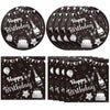 40PCS Birthday Party Decorations Black Silver Happy Birthday Party Disposable Tableware Kit Included Paper Plates and Napkins Set for Men Women