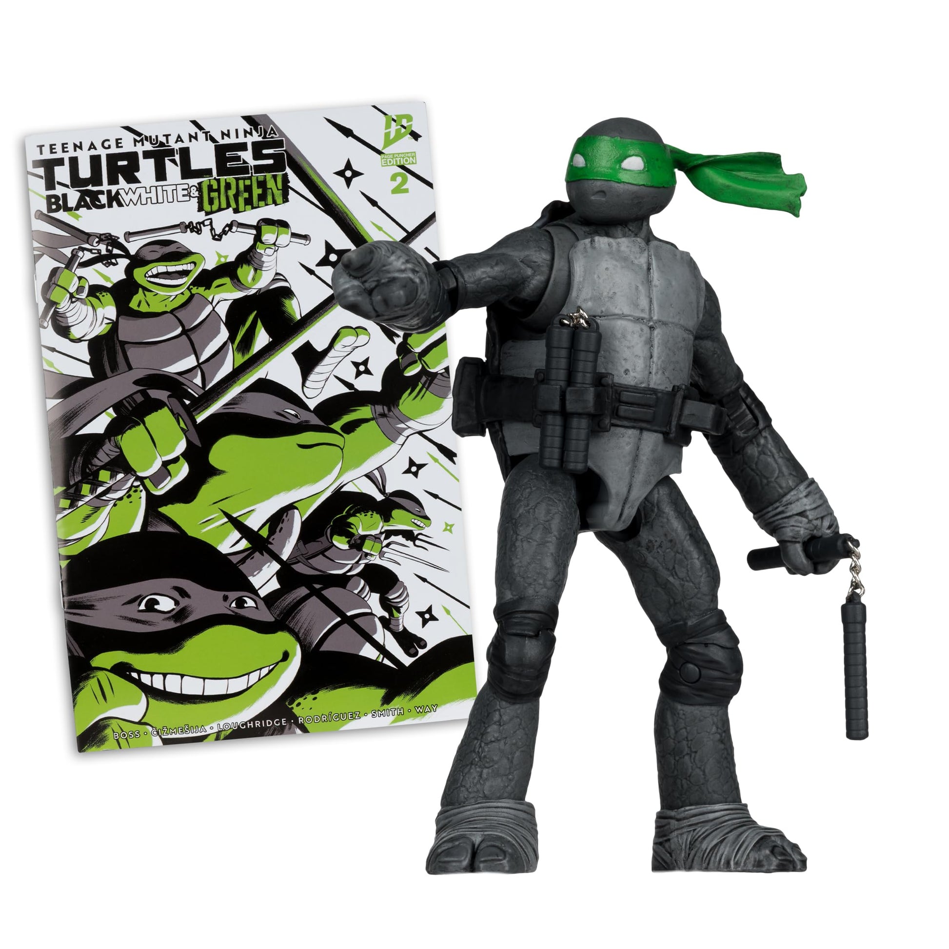TMNT 5IN FIGURE WITH COMIC (BLACK WHITE & GREEN VARIANT) - MICHAELANGELO (BLACK WHITE & GREEN VARIANT)