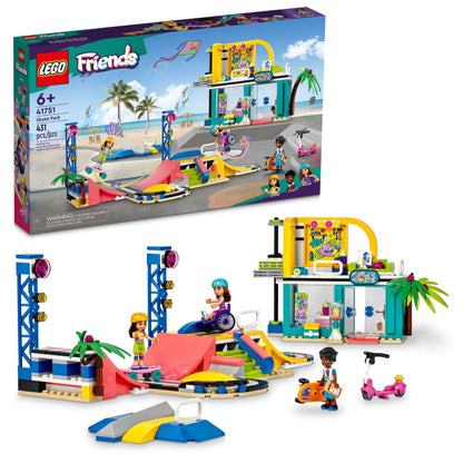 LEGO Friends Skate Park Set 41751, Skateboard Toys for Girls and Boys Ages 6 Plus, Mini-Doll Playset with Toy Scooter and Wheelchair, Birthday Gift