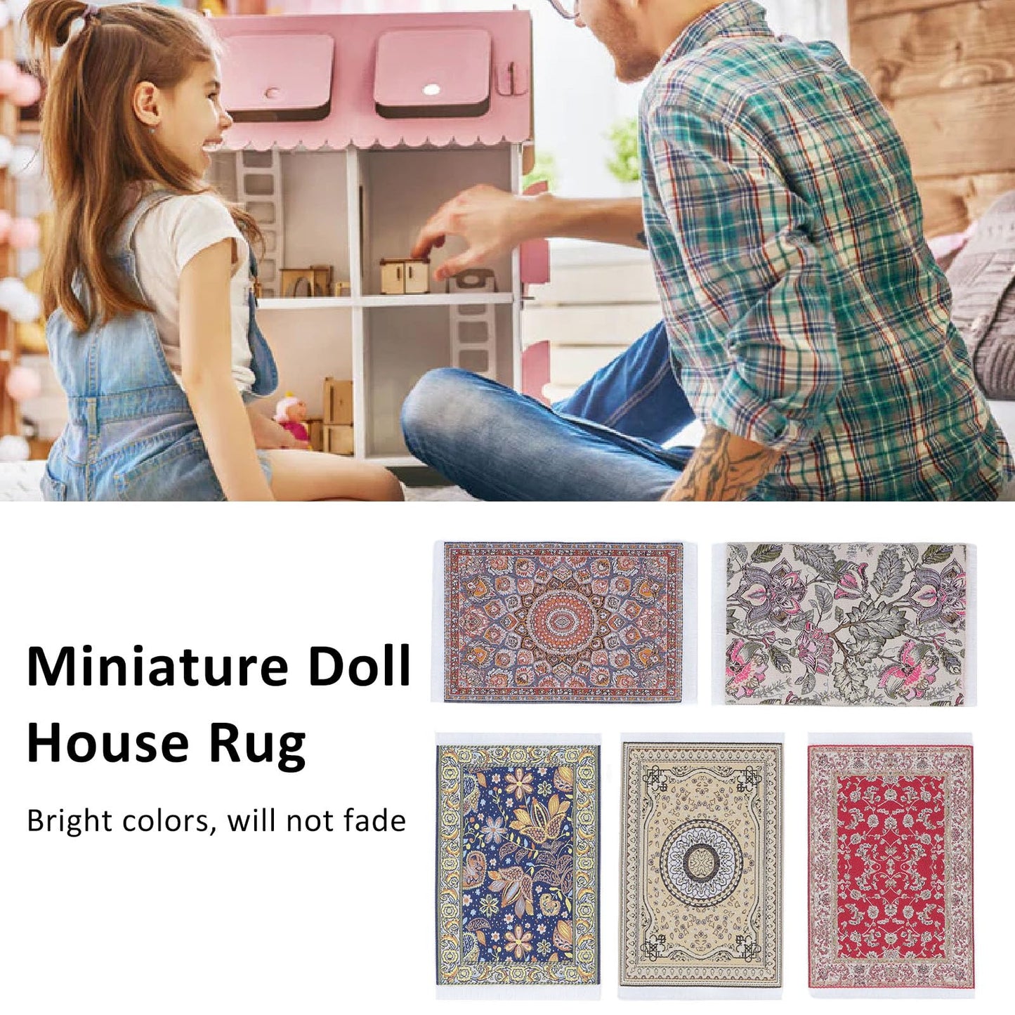 Moofey 5 PCS 1:12 Dollhouse Rug, Doll House Accessories and Furniture, Miniature Carpet Welcome Floor Blanket