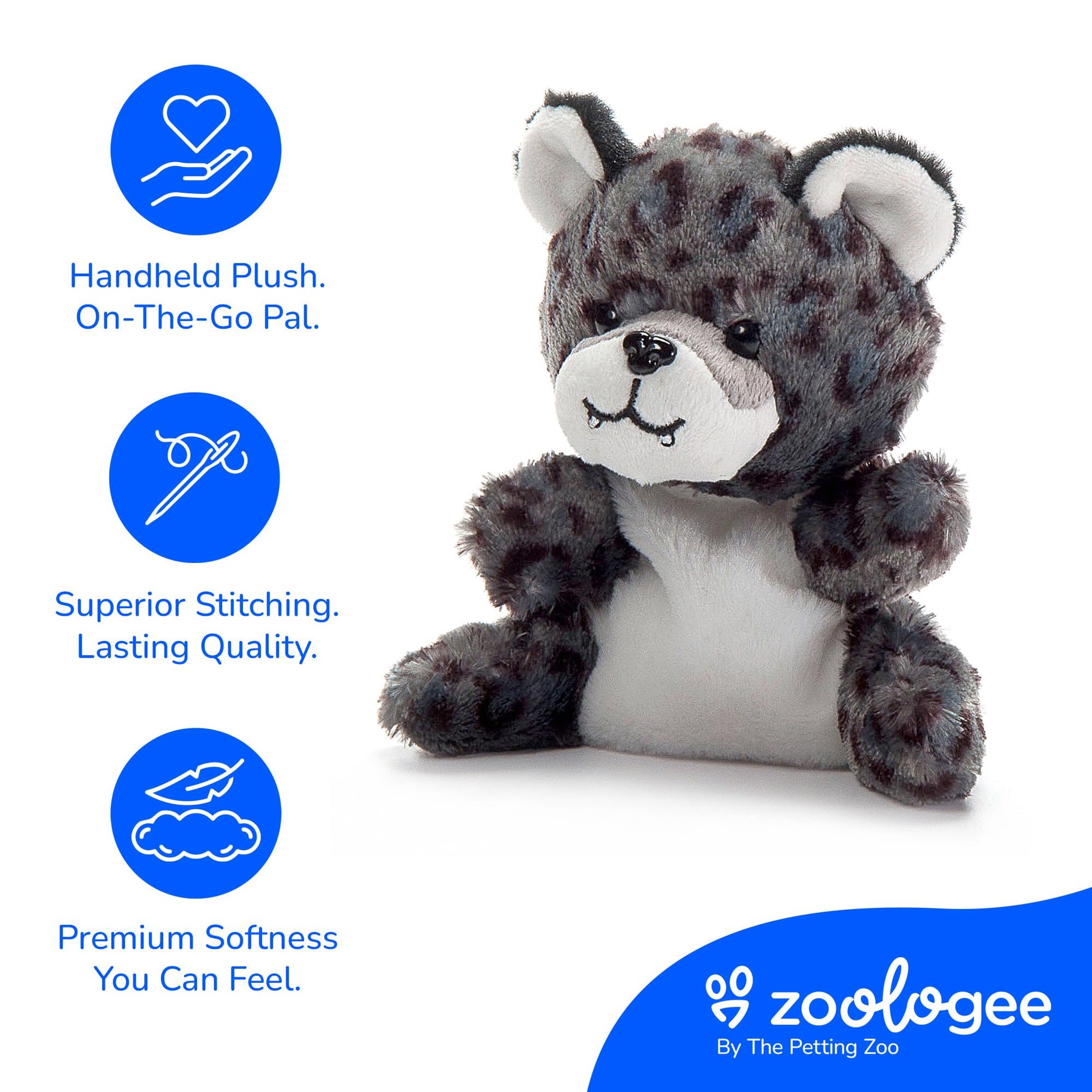 The Petting Zoo Snow Leopard Stuffed Animal Plushie, Gifts for Kids, Nuggetz Wildlife Animals, Leopard Plush Toy, 6 inches