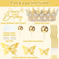 ZOYVUX Birthday Crown Cake Topper, Cake Decorations with Happy Birthday Cake Topper, Balls, Gold Butterflies, Corona Para Pastel for Women, Princess