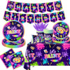 Art Painting Party Supplies,142pcs Paint Splatter Party Tableware Neon Glow Decorations Set Art Party Dessert Plates Paint Splatter Napkins Let’s
