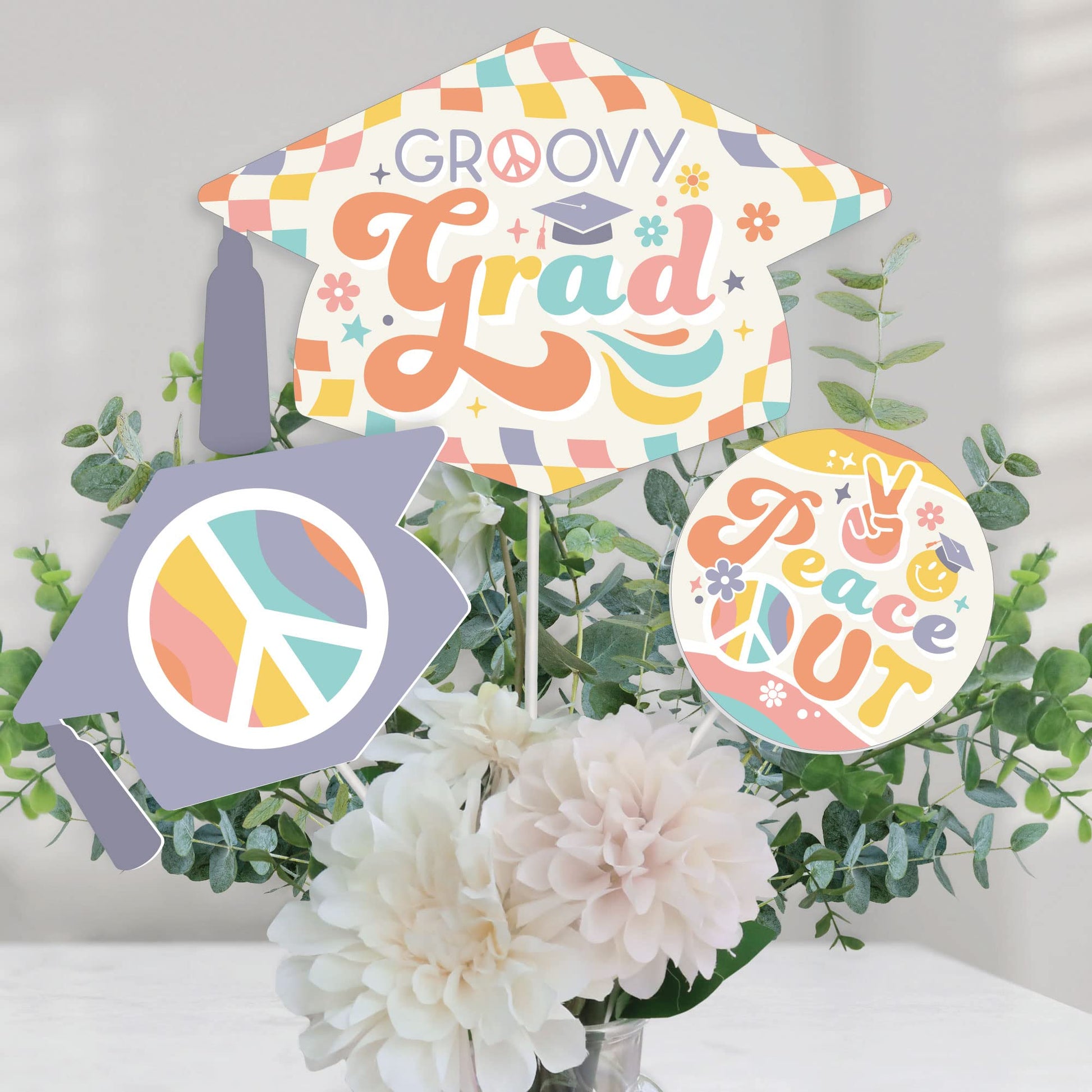 Big Dot of Happiness Groovy Grad - Hippie Graduation Party Centerpiece Sticks - Table Toppers - Set of 15