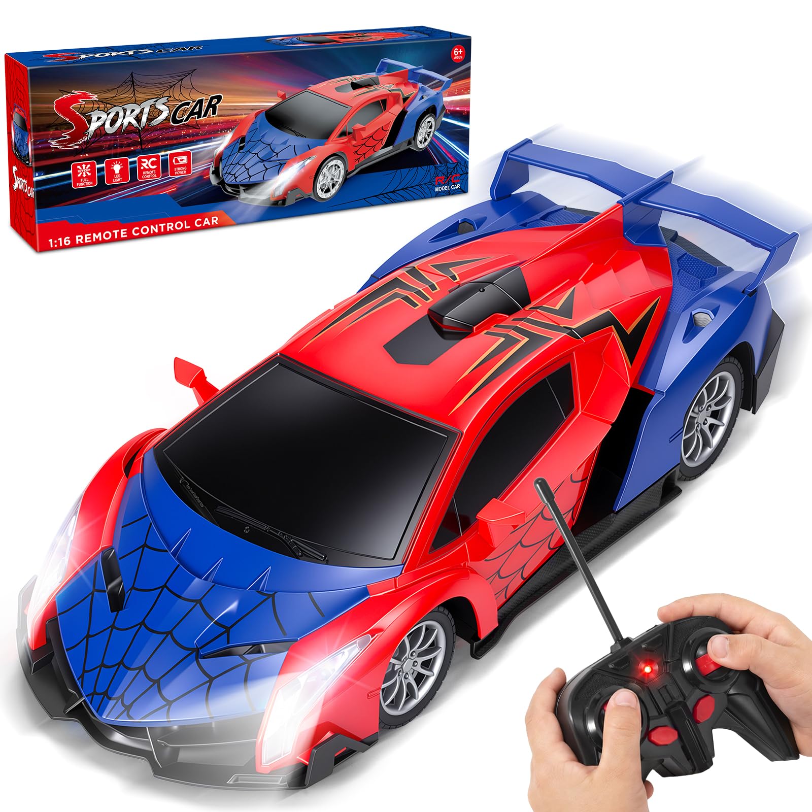 JolliBrix Spider Remote Control Car for Kids, RC Cars for Boys Kids 1:18 Electric Vehicle Toy Car Hobby Racing Car Toys with Lights & Controller