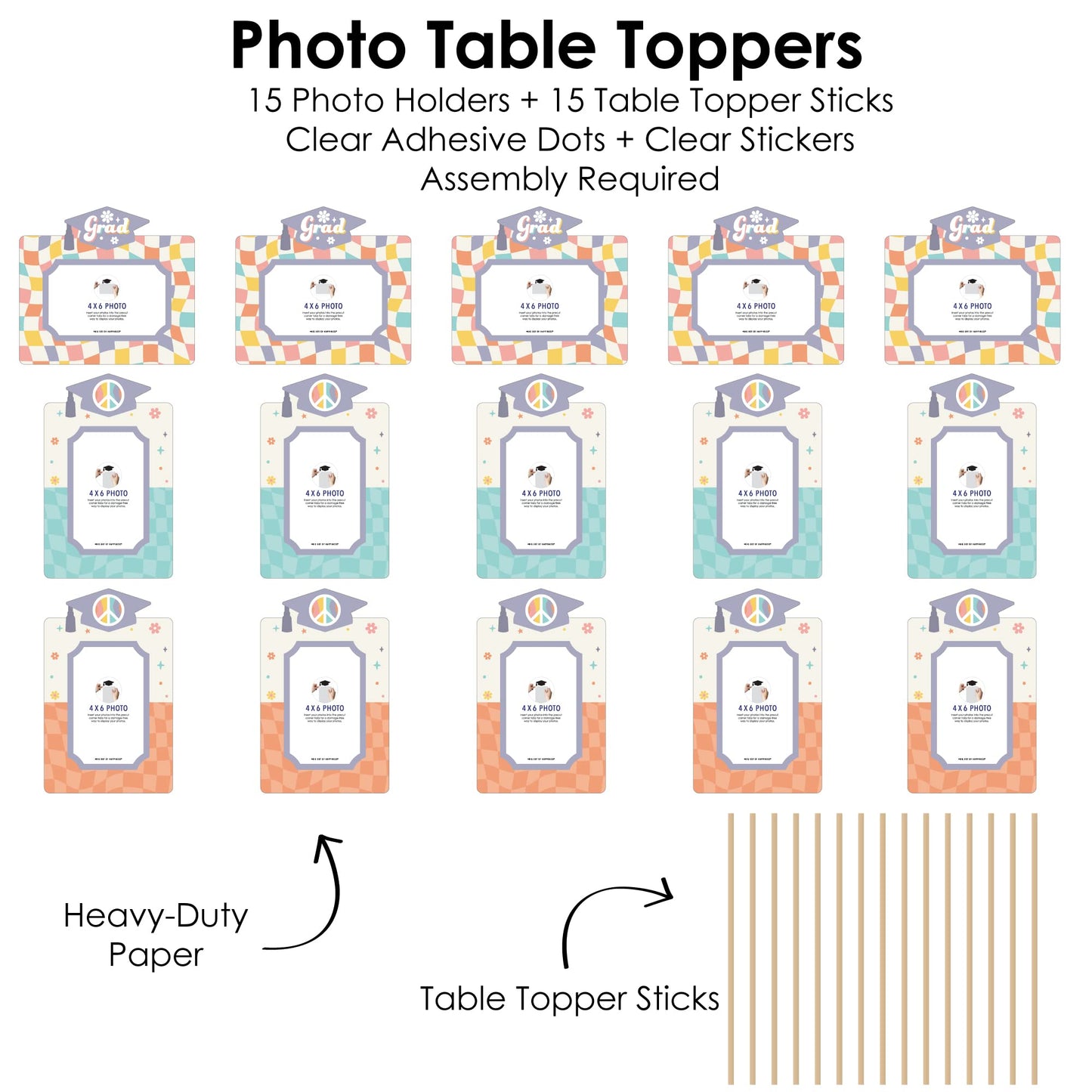 Big Dot of Happiness Groovy Grad - Hippie Graduation Party Picture Centerpiece Sticks - Photo Table Toppers - 15 Pieces