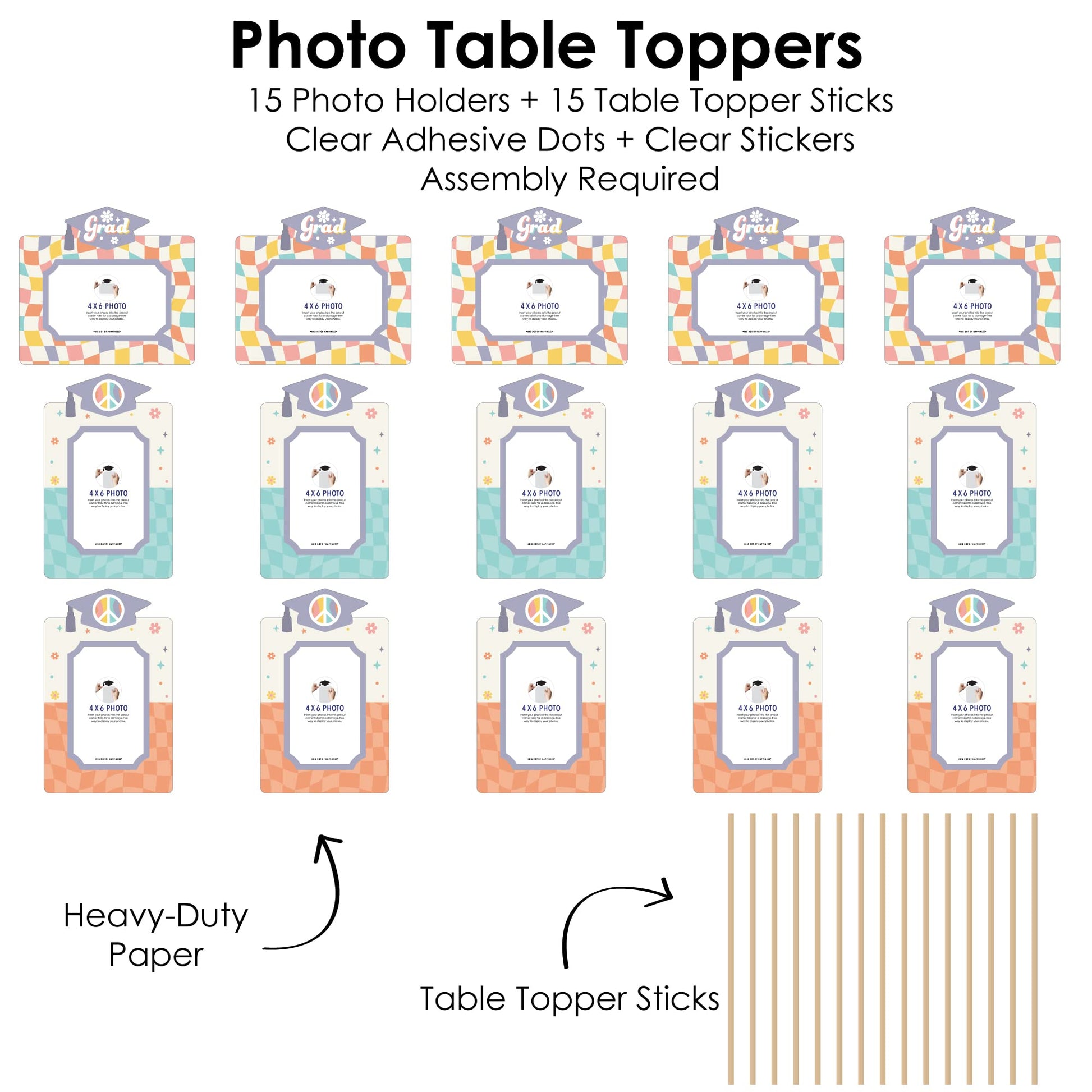Big Dot of Happiness Groovy Grad - Hippie Graduation Party Picture Centerpiece Sticks - Photo Table Toppers - 15 Pieces