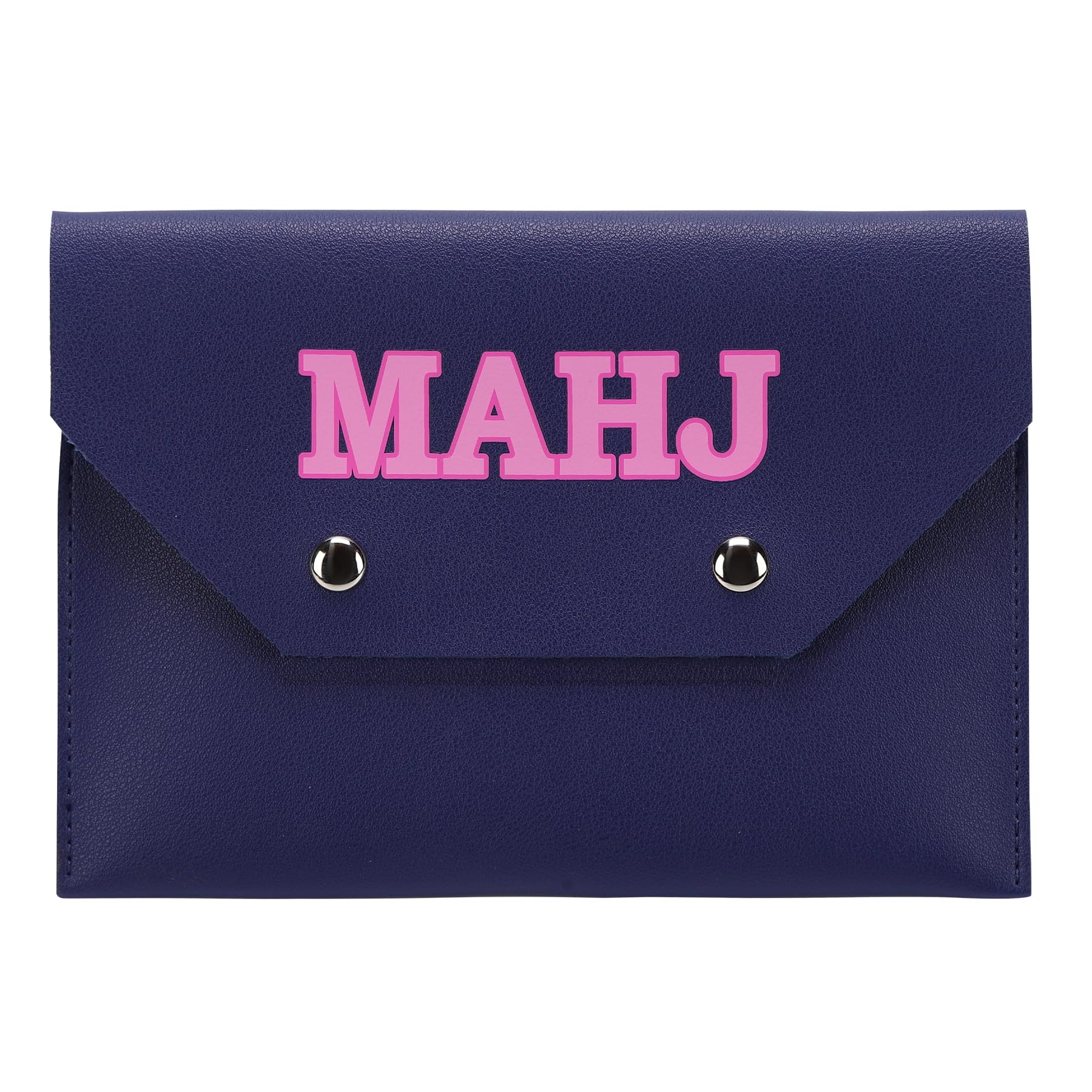 Xovnfp Vegan Leather Mahjong Card Holder - Pouch for Large Print Mahjong Cards & Accessories- Gift for mah Jong Lovers, 8"x5.8", Blue