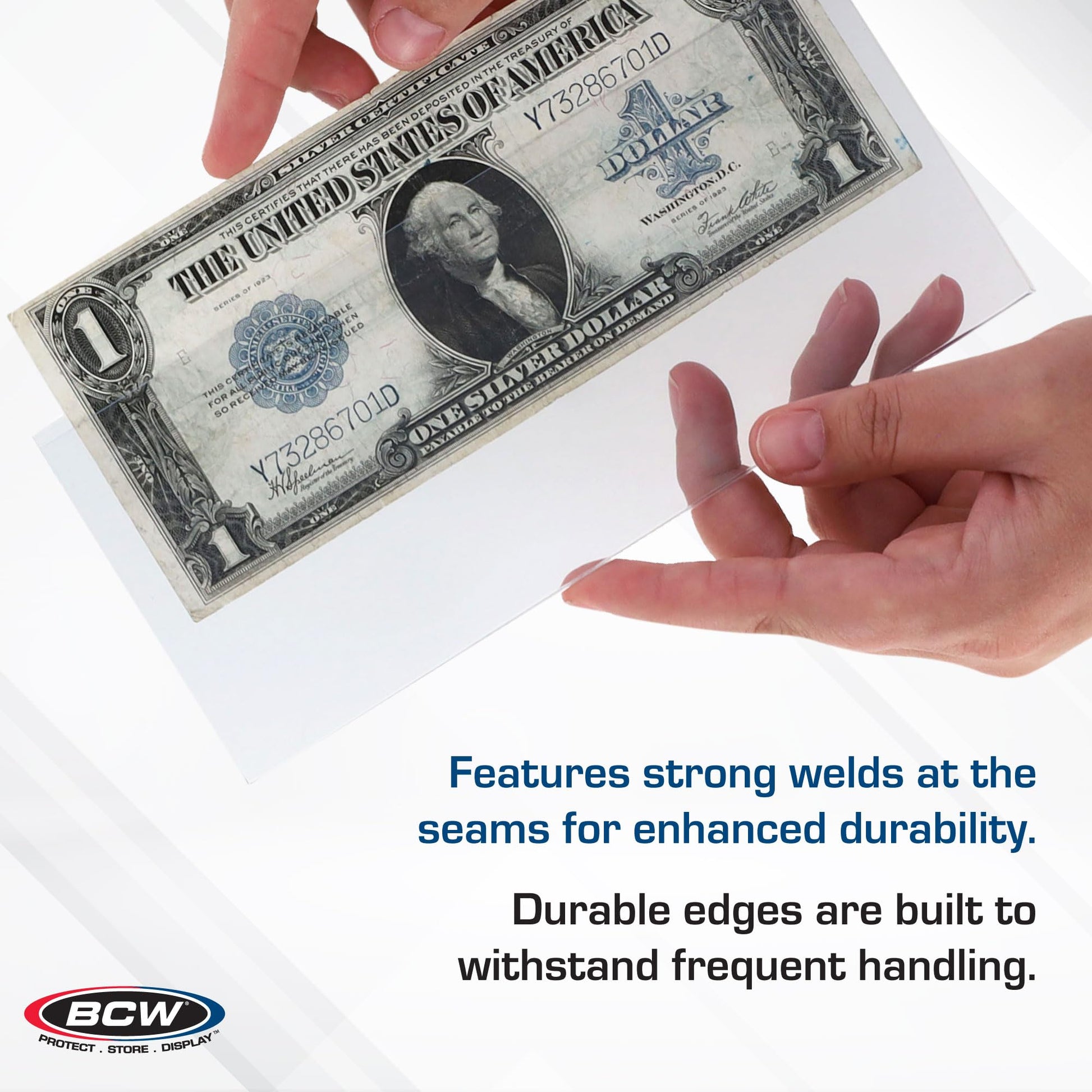 BCW Large Bill Deluxe Currency Holders - 50ct | Archival Safe Bill Protectors | High Clarity Double-Polished Clear Vinyl | for Collectors and