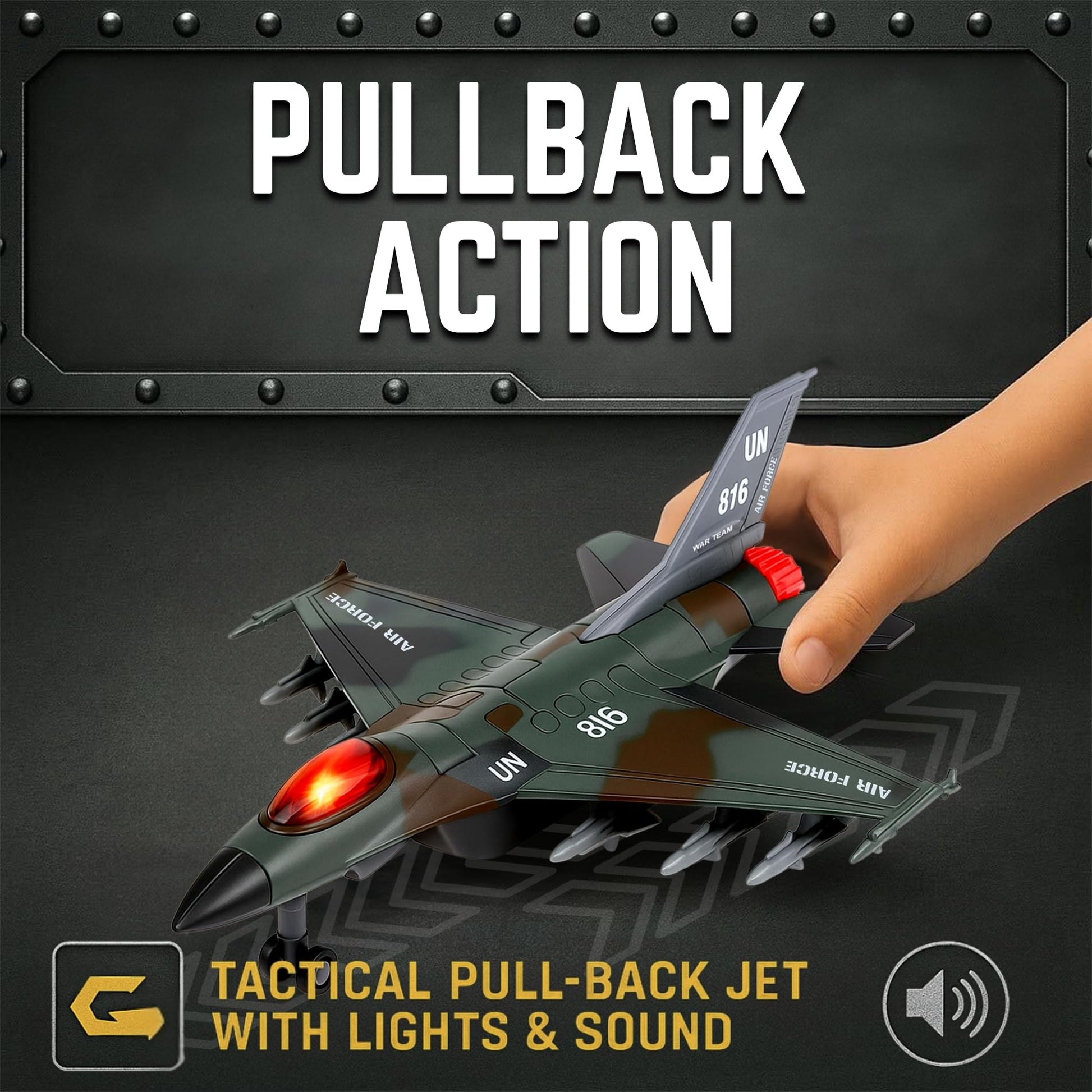 Diecast Fighter Jet Toy Military Falcon Replica Model - 1:400 Scale Airplane Pullback Metal Alloy Aircraft Vehicle with Flashing Lights and Sound