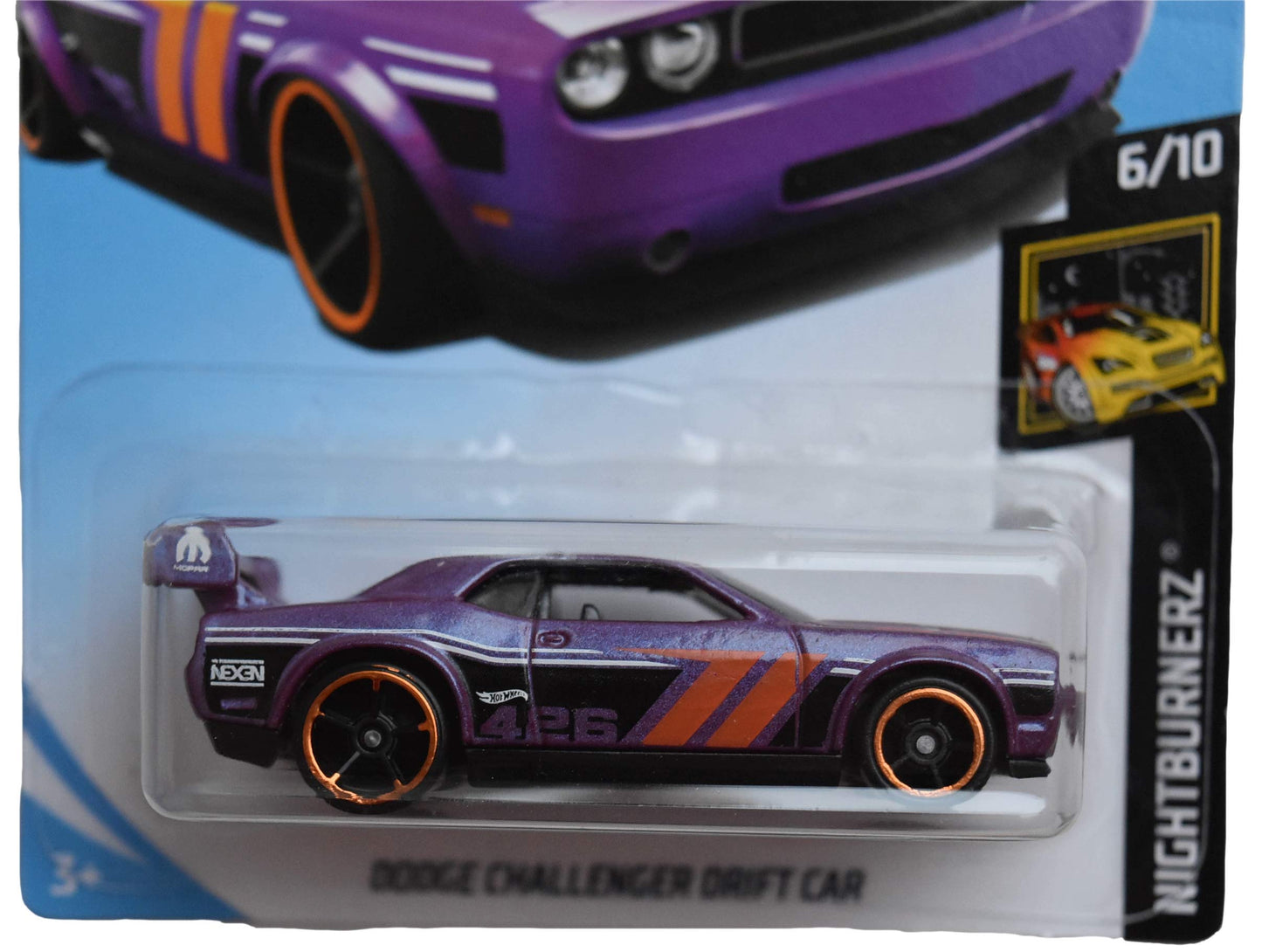 Hot Wheels Nightburnerz 6/10 Dodge Challenger Drift Car 179/250, Purple