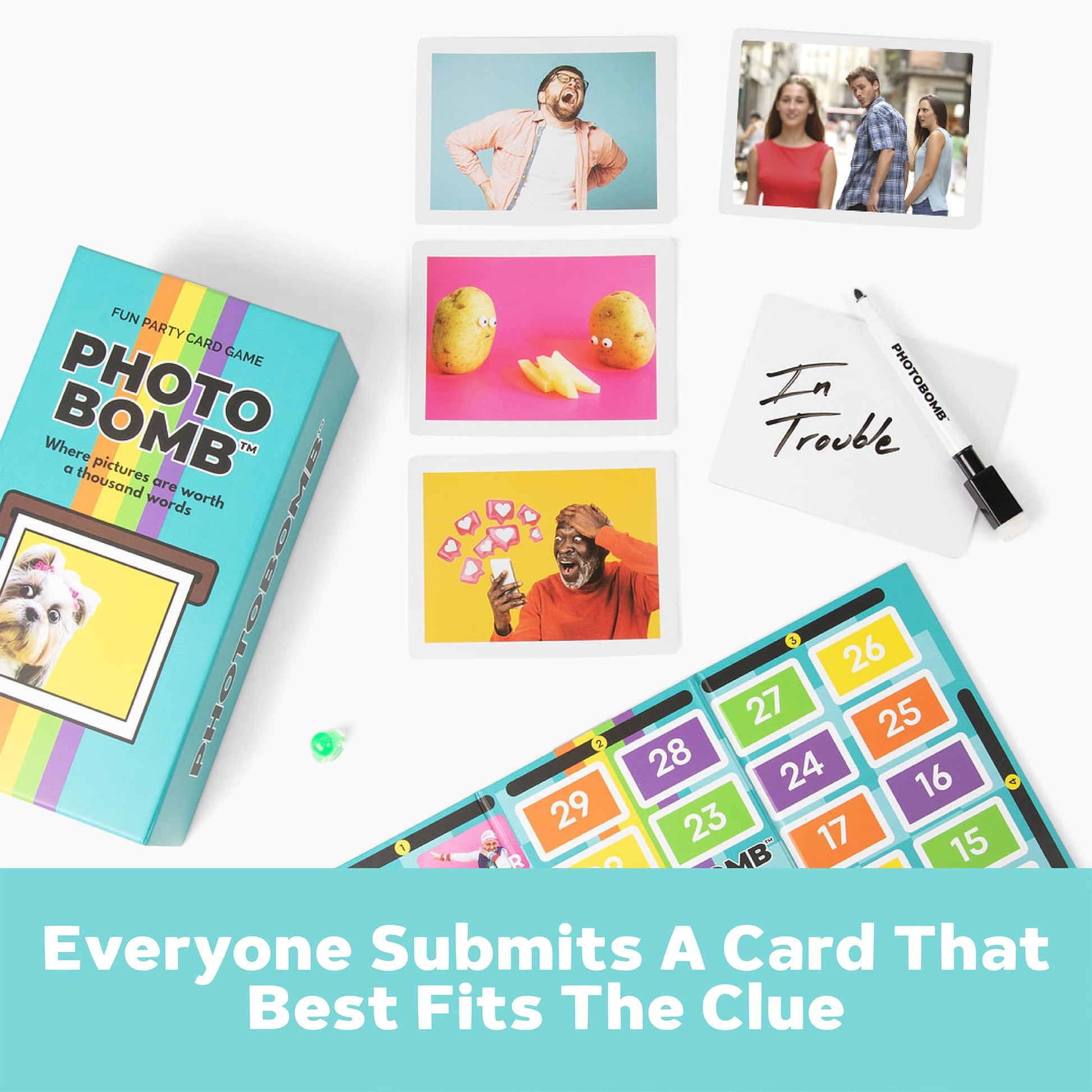 Photobomb A Meme Game of Hilarious Image Cards & Storytelling, 125 Picture Cards & 1 Board, Great for Game Night with Family or Friends, Fun Board