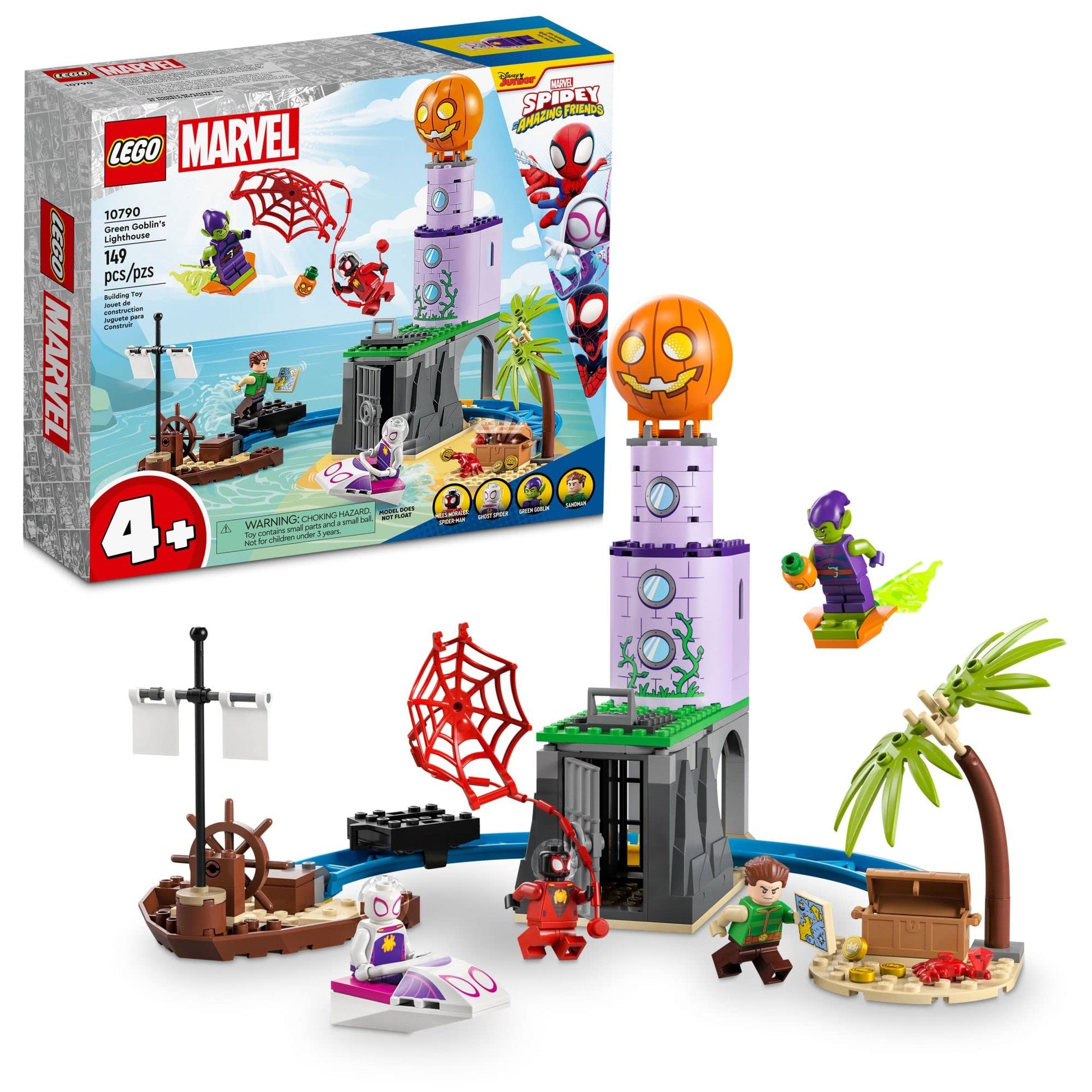 LEGO Marvel Team Spidey at Green Goblin's Lighthouse 10790, Toy for Kids Ages 4+ with Pirate Shipwreck, Miles Morales Minifigure & More, Spidey