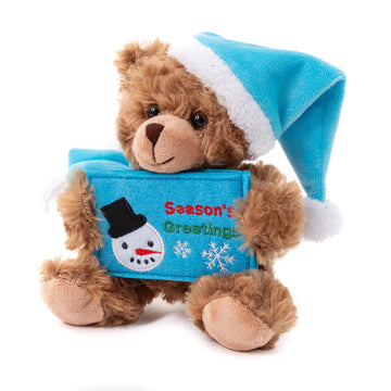 Plushland Mocha Bear Glittering Xmas Gift Card Holder -Stuffed Animal Plush Toys with Christmas Card Slot - Festive Holiday Toy & Gift for Xmas