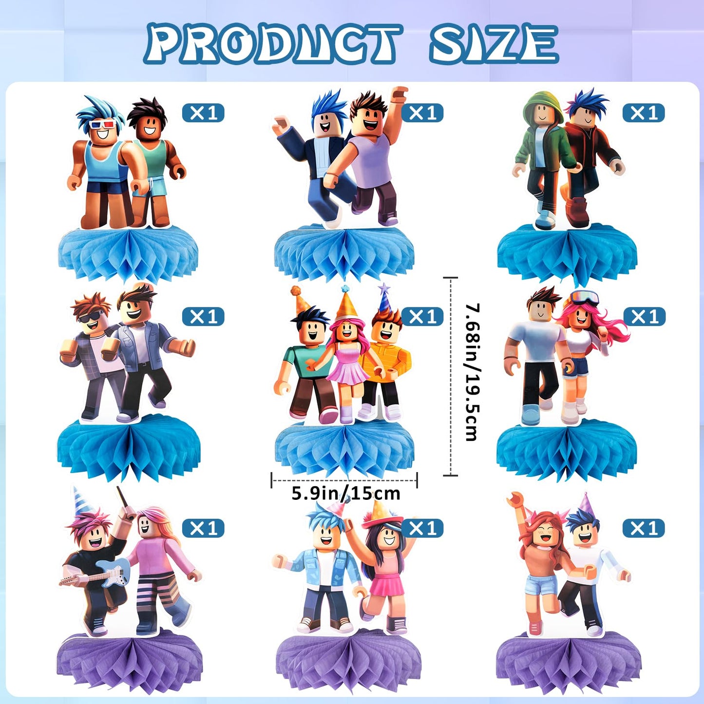 9pcs Game Party Honeycomb Centerpieces for Boys Girls Kids Teens, Nine Original Designs Birthday Decorations Party Supplies Table Toppers Extra Thick