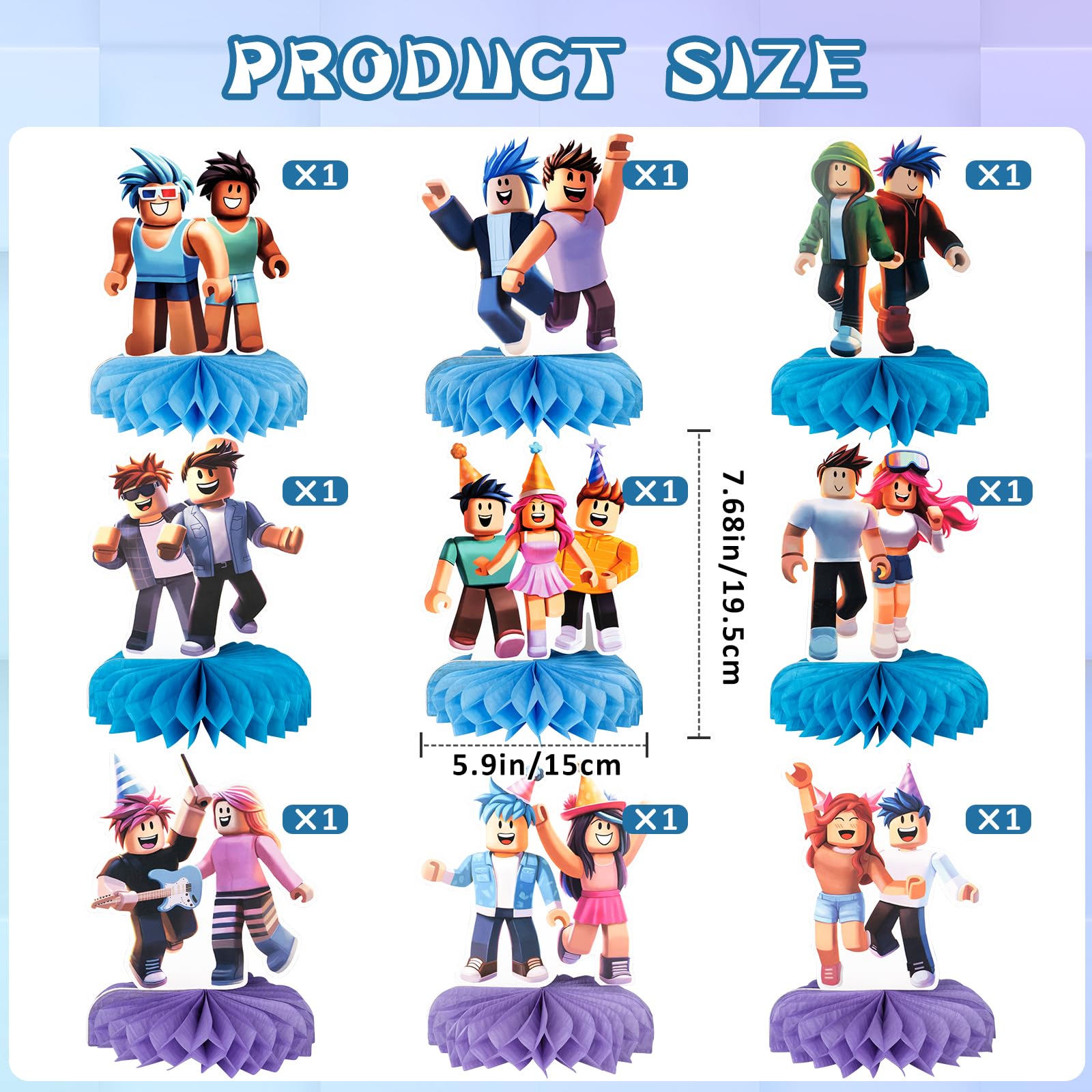9pcs Game Party Honeycomb Centerpieces for Boys Girls Kids Teens, Nine Original Designs Birthday Decorations Party Supplies Table Toppers Extra Thick