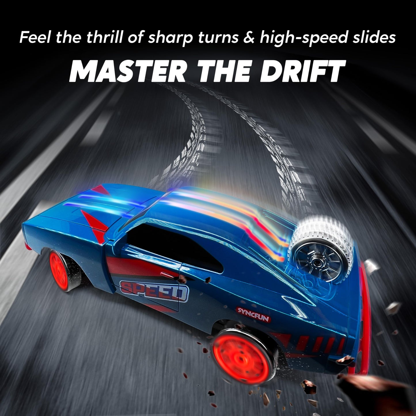 SYNCFUN RC Drift Car 2.4GHz 1:16 Scale 11.5KM/H High Speed Remote Control Race Car with LED Light, USB Rechargeable Battery Included, Gift for Boys
