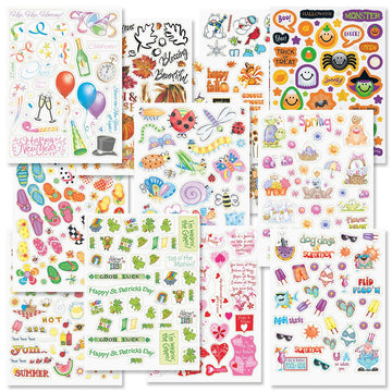 Current Year-Round Themed Sticker Variety Pack - 12 Sheets, 178 Assorted Stickers for Kids, Teachers, School, Scrapbooking, Journals, Monthly