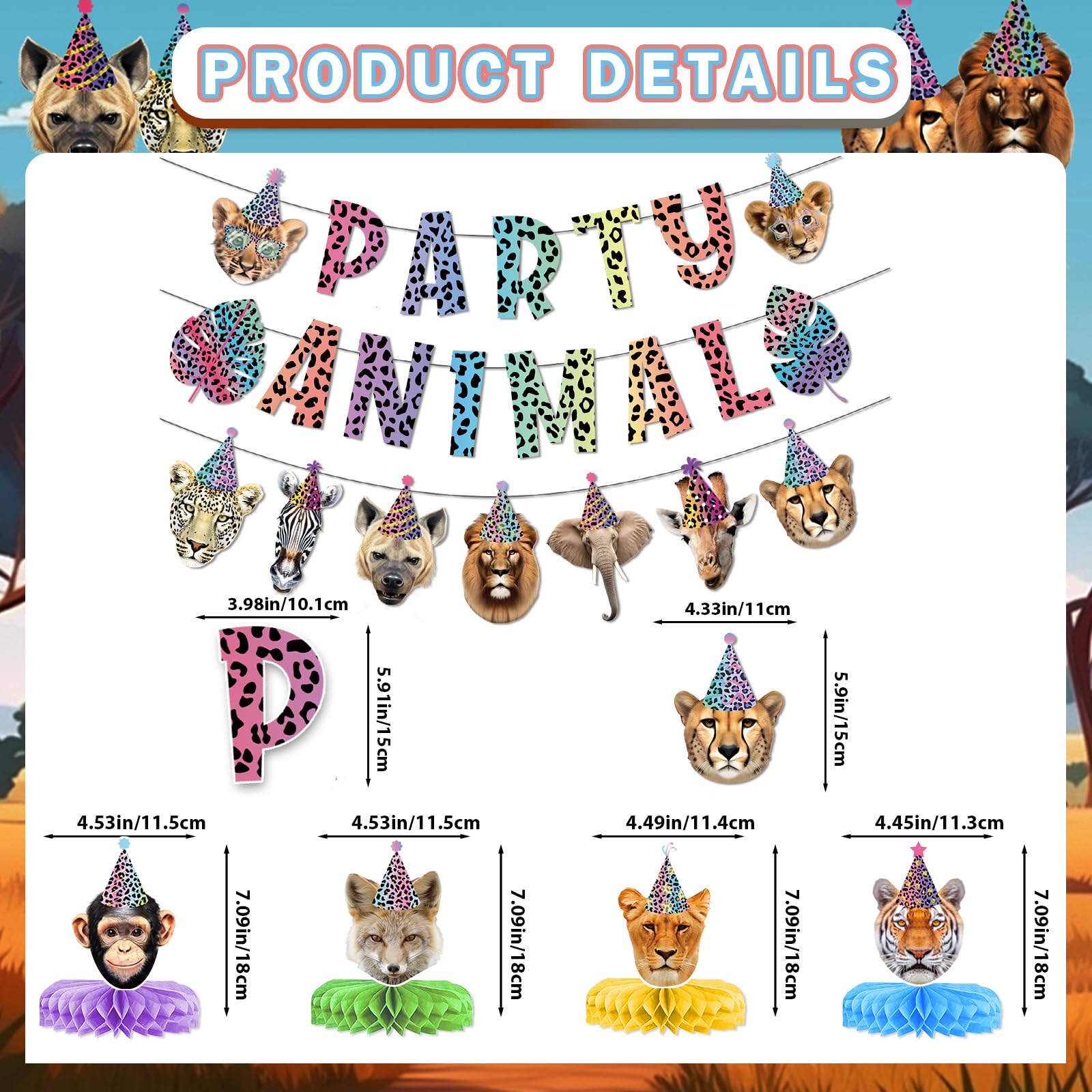 Neon Party Animal Banner Garland Centerpieces, Party Animal Birthday Decorations, Cheetah Print Party Decorations for Safari Jungle Leopard Birthday