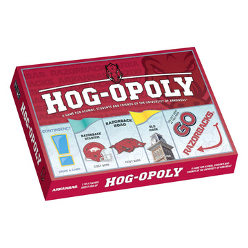 Late for The Sky University of Arkansas Hogopoly Board Game - Razorbacks Campus Edition, Family Strategy Game, Alumni Collectible, 2-6 Players, Ages