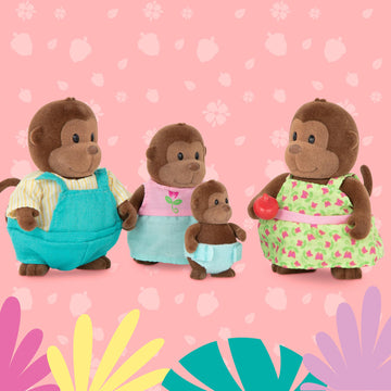 Li'l Woodzeez O'Funnigan Monkey Family, 4 Posable Figures Set, Playsets