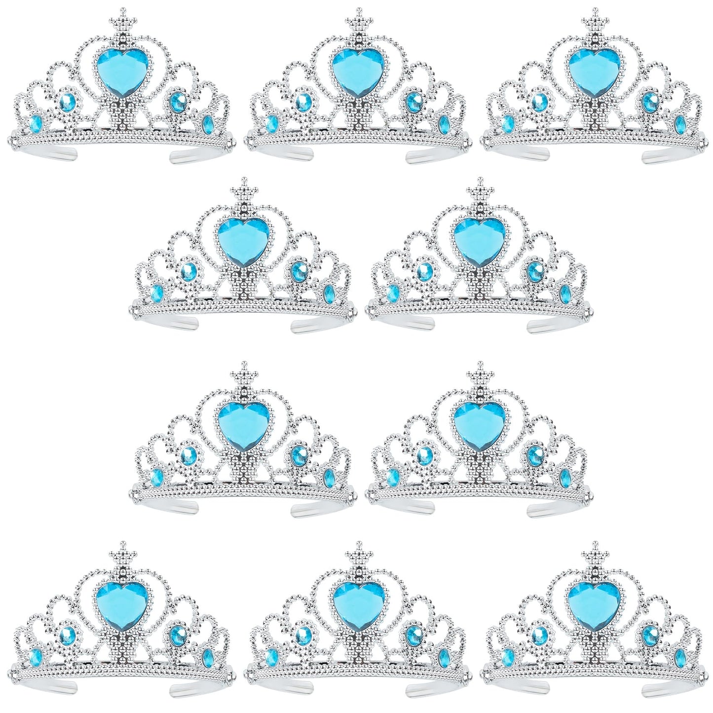 XiangGuanQianYing Princess Dress Up Crowns and Tiaras for Child from 3 Years Up Party Favors Blue Tiara Plastic Silver Tiara(10 Pack) (Sky Blue)