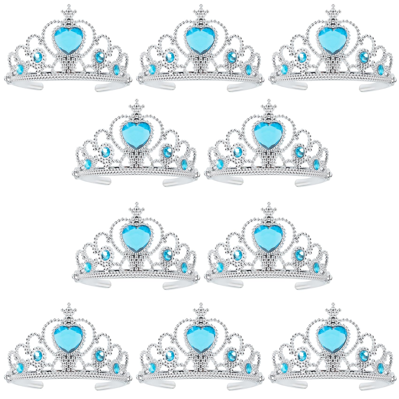 XiangGuanQianYing Princess Dress Up Crowns and Tiaras for Child from 3 Years Up Party Favors Blue Tiara Plastic Silver Tiara(10 Pack) (Sky Blue)
