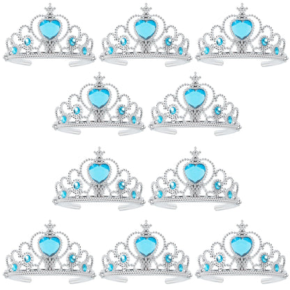 XiangGuanQianYing Princess Dress Up Crowns and Tiaras for Child from 3 Years Up Party Favors Blue Tiara Plastic Silver Tiara(10 Pack) (Sky Blue)
