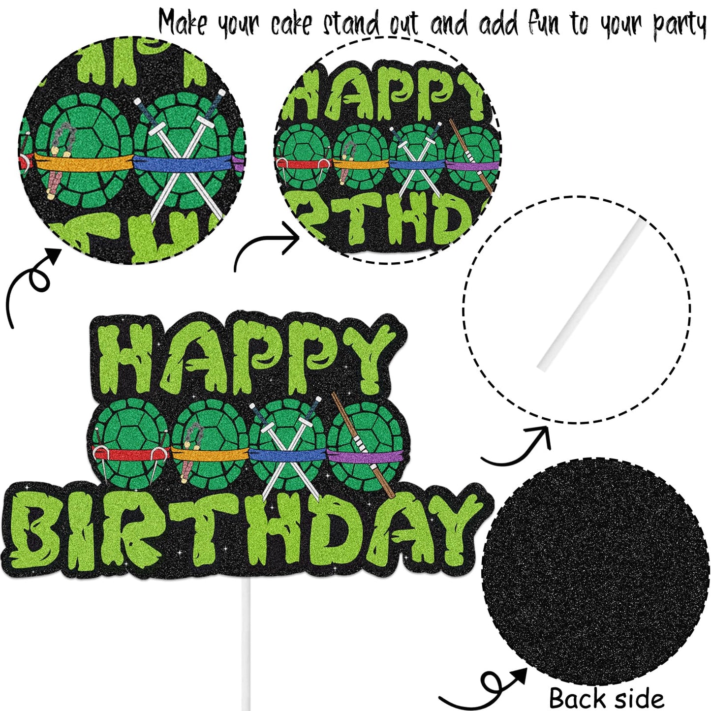 Turtle Cake Topper Anime Hero Happy Birthday Cake Topper Turtle Weapon Decorations for Birthday Party Decorations Party Supplies for Boys Girls