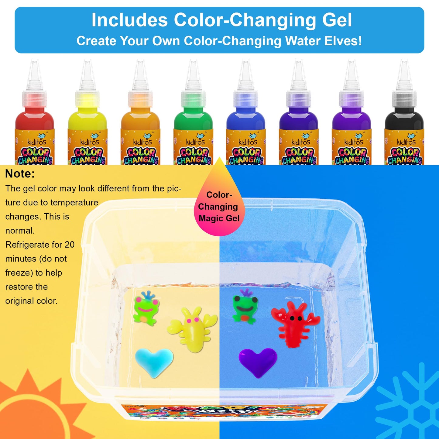 Kiditos Magic Water Elf Toy Kit for Kids, Color-Changing Magic Water Pets Craft Kit with 8 Color-Changing Gels, 10 Molds, Star Bottle, DIY Sensory