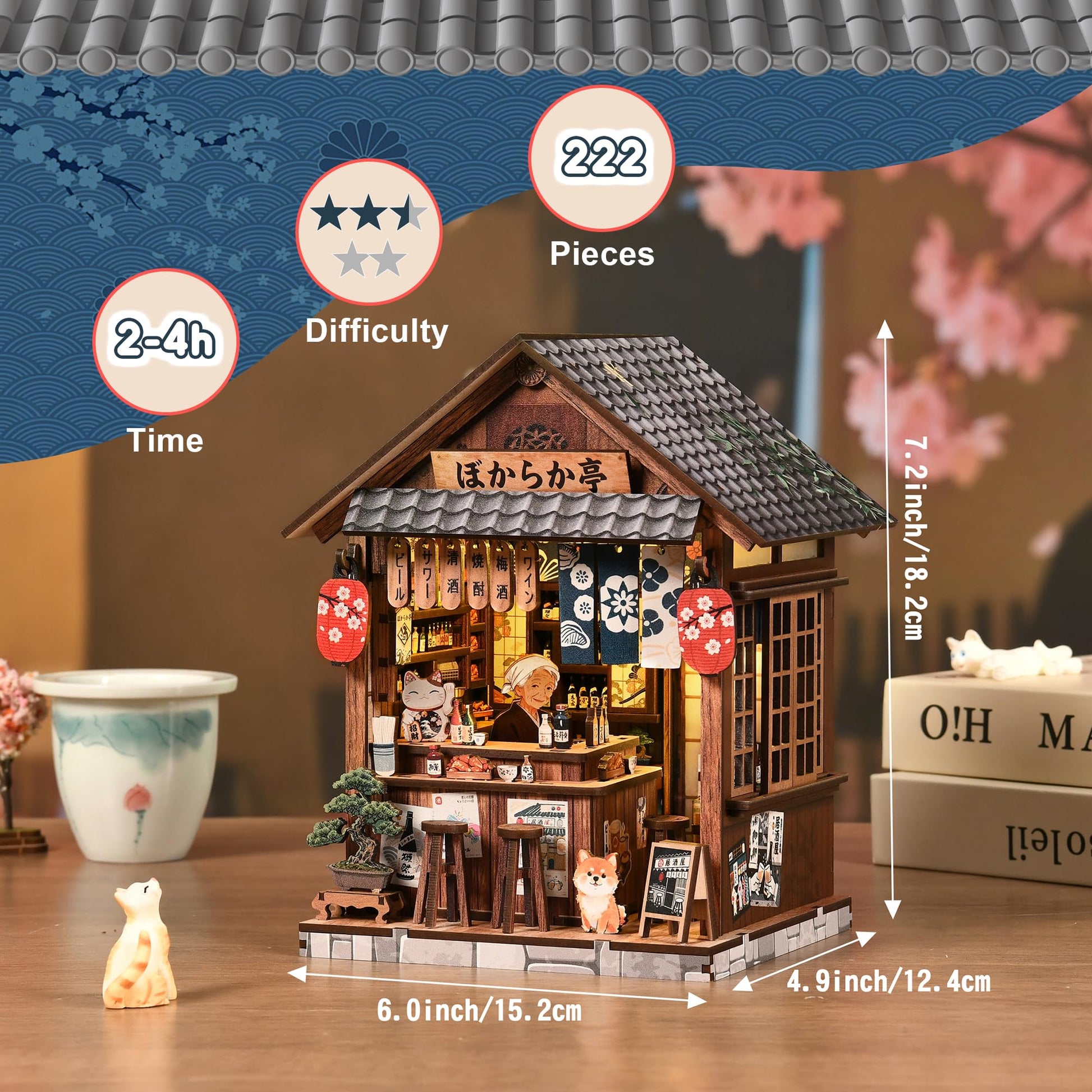DIY Miniature House Kit, Dollhouse Diorama with LED Lights (Mellow Pub)