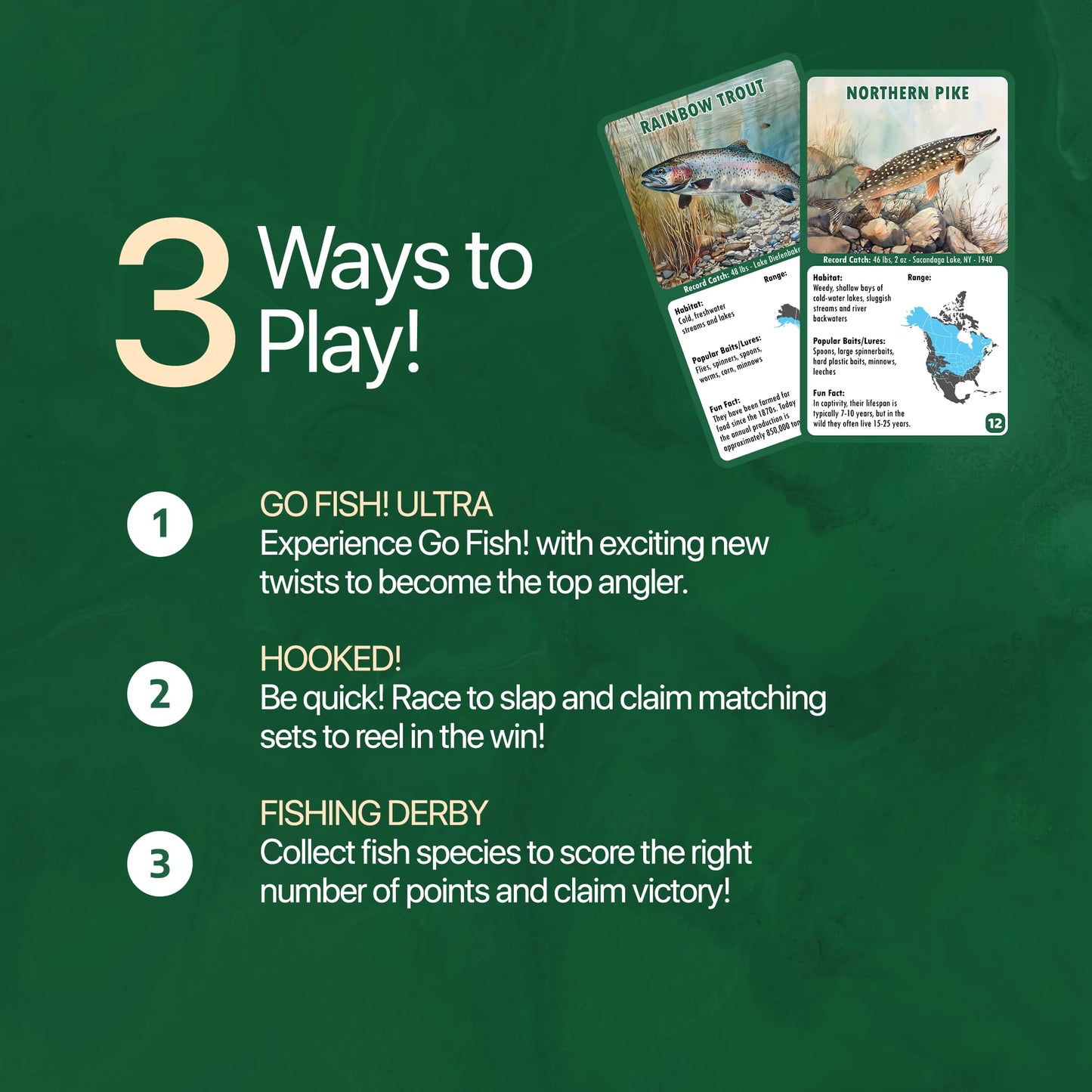 HOOKED! The Ultimate Fishing Card Game - 3 Ways to Play Go Fish, Learn Real Fish Facts - Fun Family Game for Kids & Adults - Great Gift for Anglers