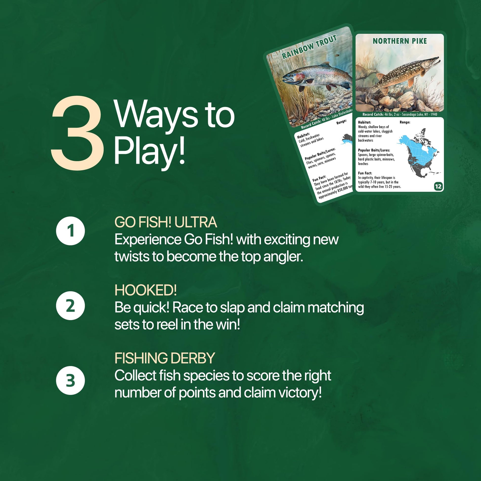 HOOKED! The Ultimate Fishing Card Game - 3 Ways to Play Go Fish, Learn Real Fish Facts - Fun Family Game for Kids & Adults - Great Gift for Anglers