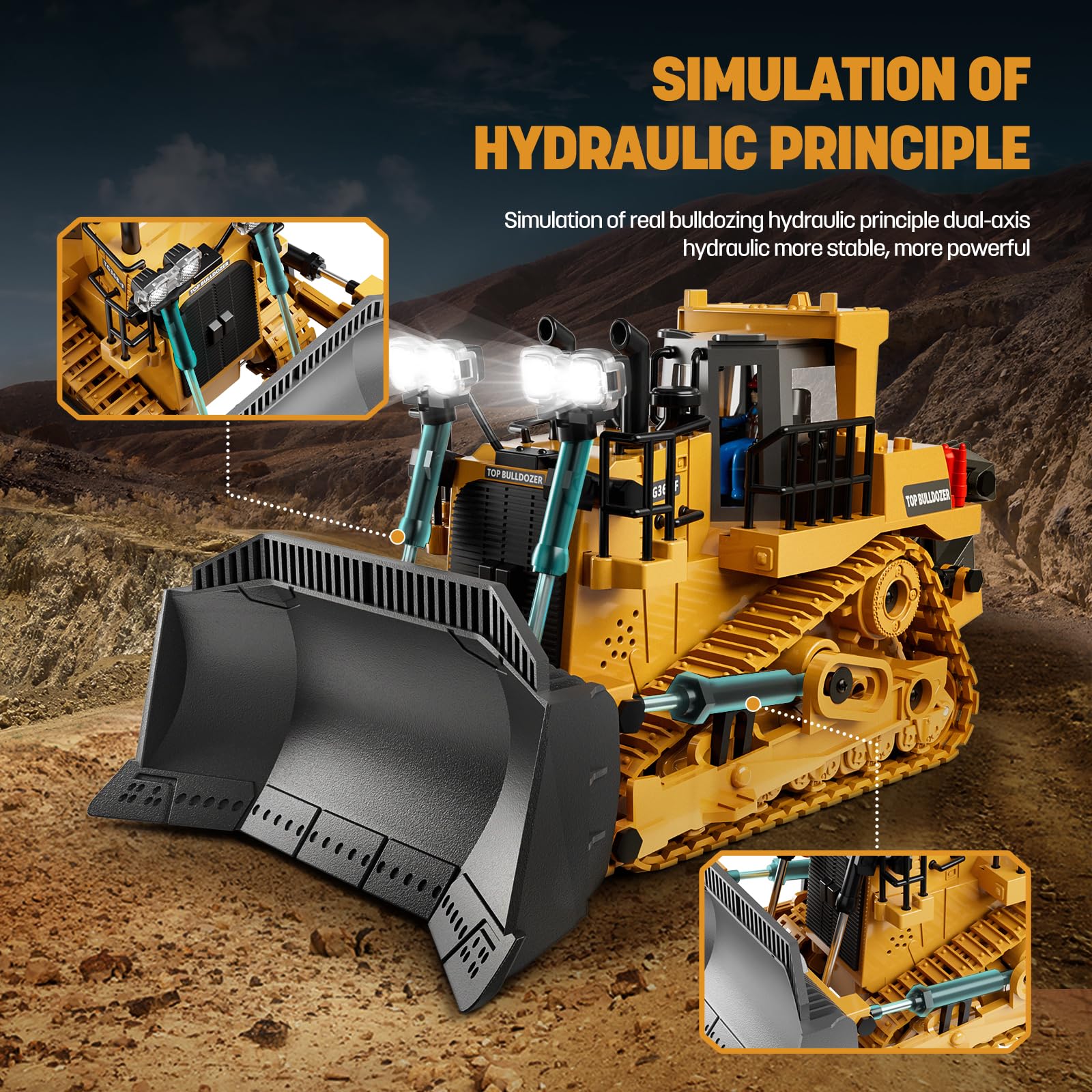 KIDMARKT Remote Control Bulldozer Toys for Boys, Remote Control Bulldozer with Metal Dozer Blade, Toys for Boys 3-5 4-7 8-12 Year Old Kids Christmas