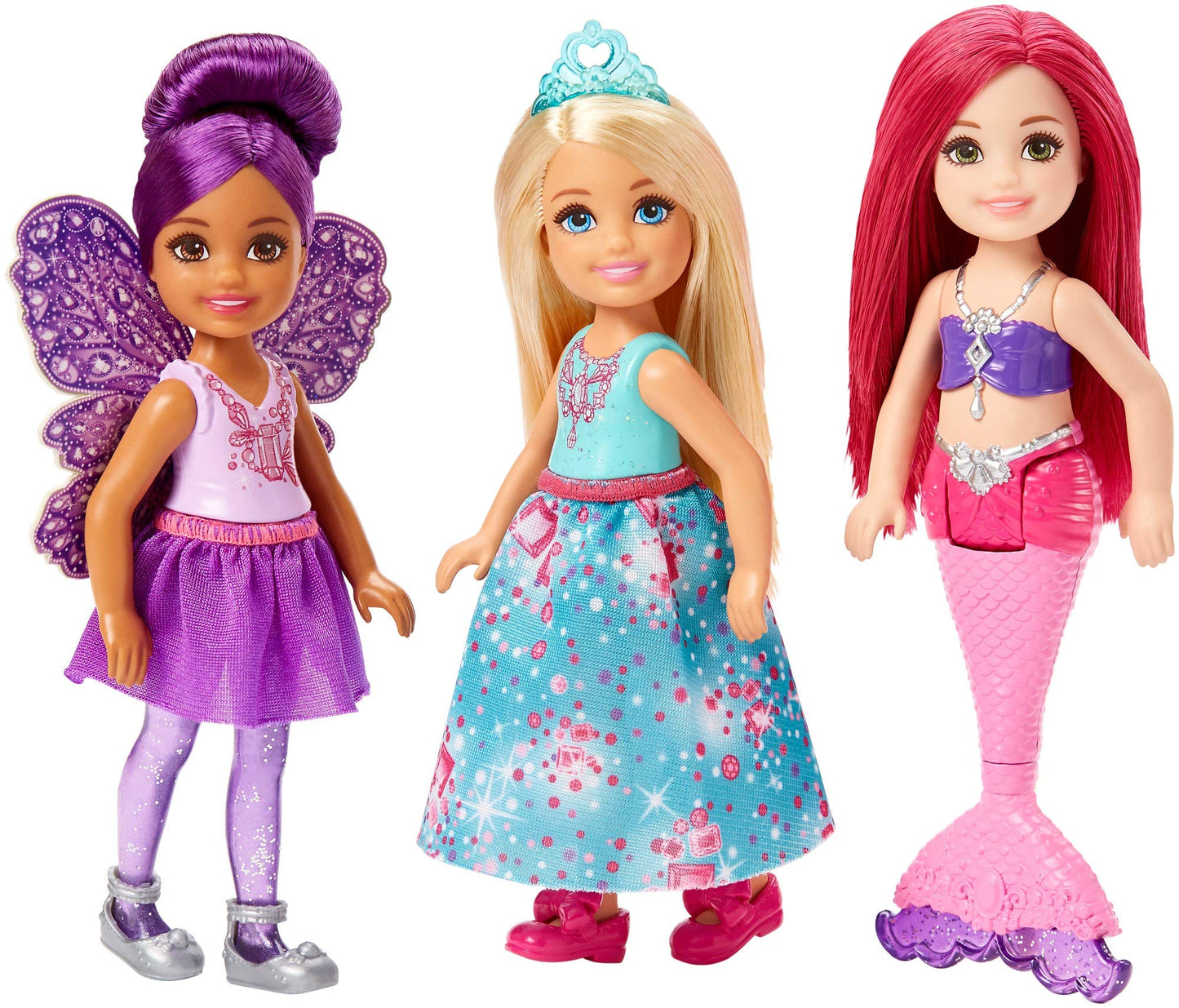Barbie Mattel Dreamtopia-Pack of 3 Chelsea Mermaid, Fairy and Princess Dolls, Multicolor FPL86