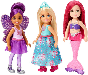 Barbie Mattel Dreamtopia-Pack of 3 Chelsea Mermaid, Fairy and Princess Dolls, Multicolor FPL86