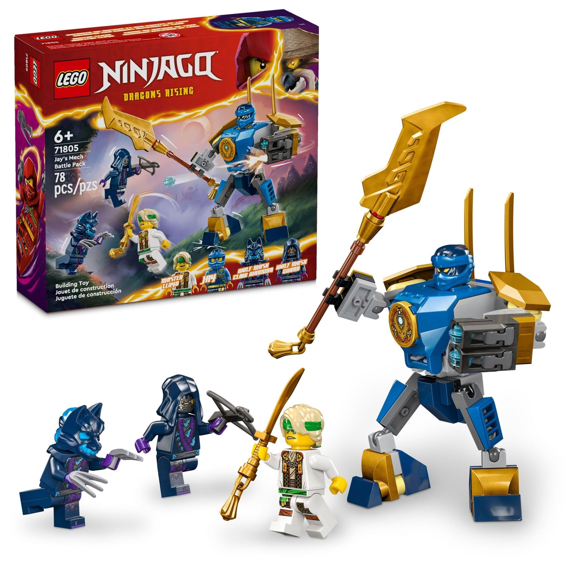 LEGO NINJAGO Jay’s Mech Battle Pack Adventure Toy Set for Kids, with Jay Minifigure and Mech Figure, Creative Ninja Gift for Boys and Girls Aged 6