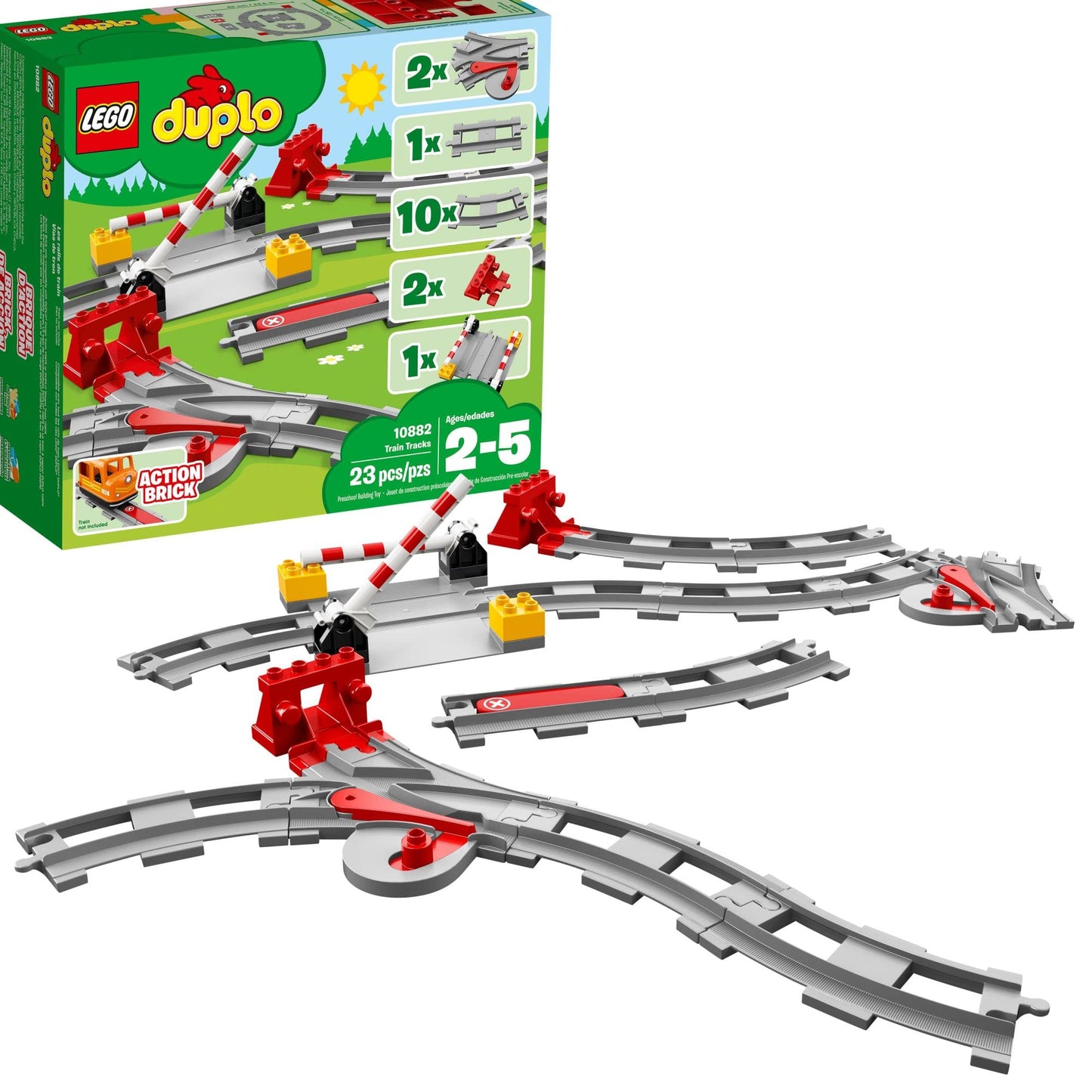 LEGO DUPLO Town Train Tracks Expansion Set 10882 - Building Block Railway Toys for Toddlers, Duplo Train Collection, Learning Through Play