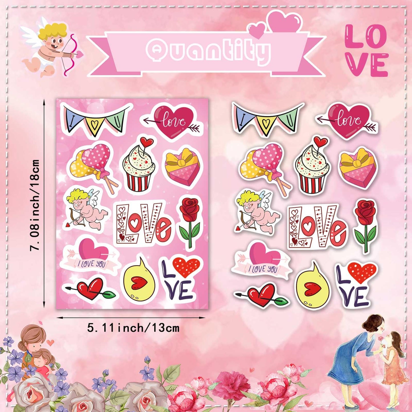 Aaon Heart Stickers(279pcs), Valentine's Day Stickers, Kids & Adults, Red Heart Shaped, Vinyl, Indoor Use