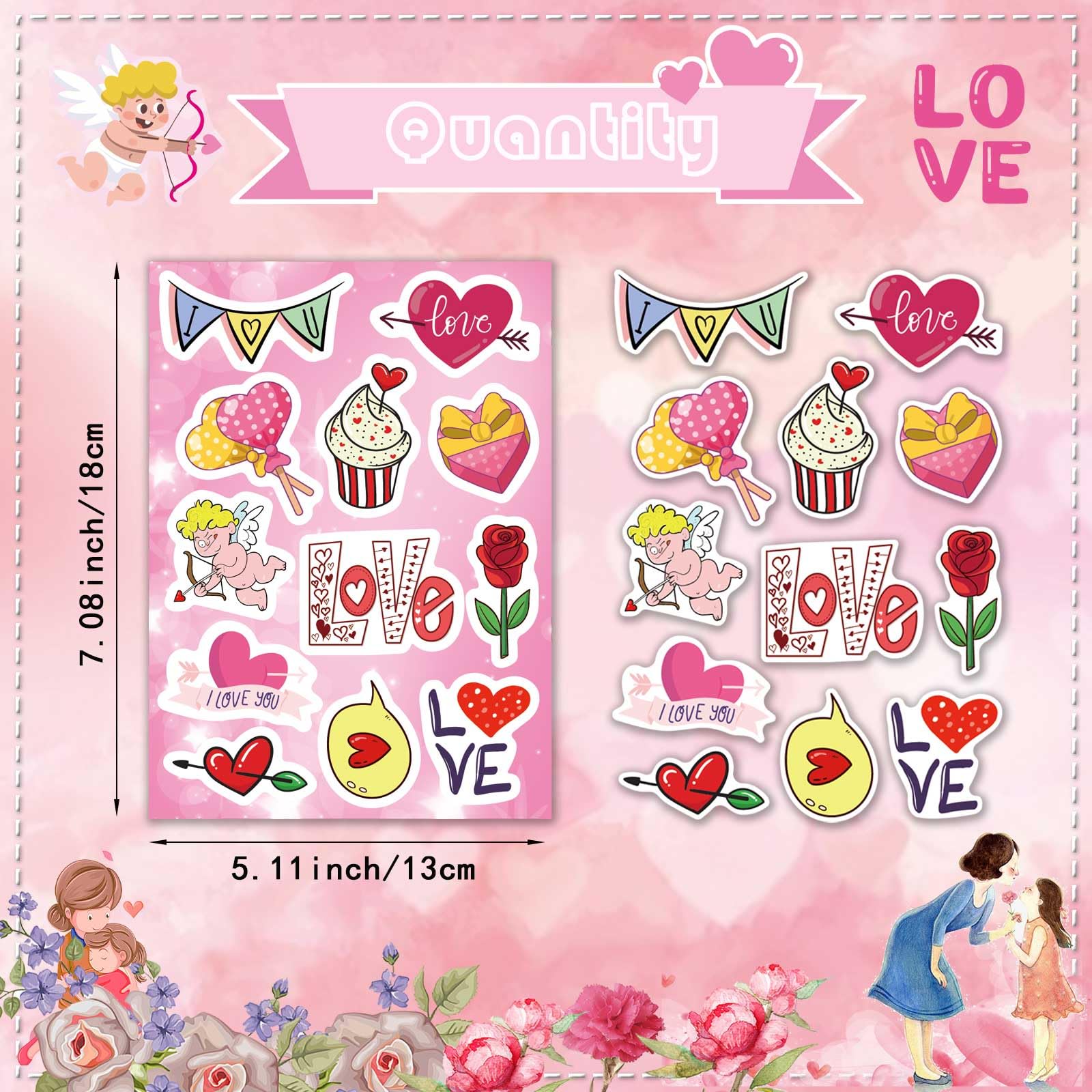Aaon Heart Stickers(279pcs), Valentine's Day Stickers, Kids & Adults, Red Heart Shaped, Vinyl, Indoor Use